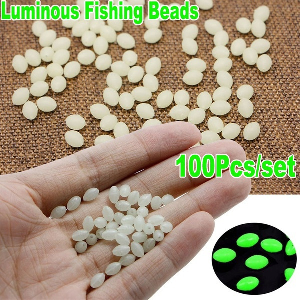 100PCS Oval Rubber Luminous Fishing Beads Glowing Sink Beads for Treble  Hook Fishing Rigs Green Red Fishing Lure Tackle